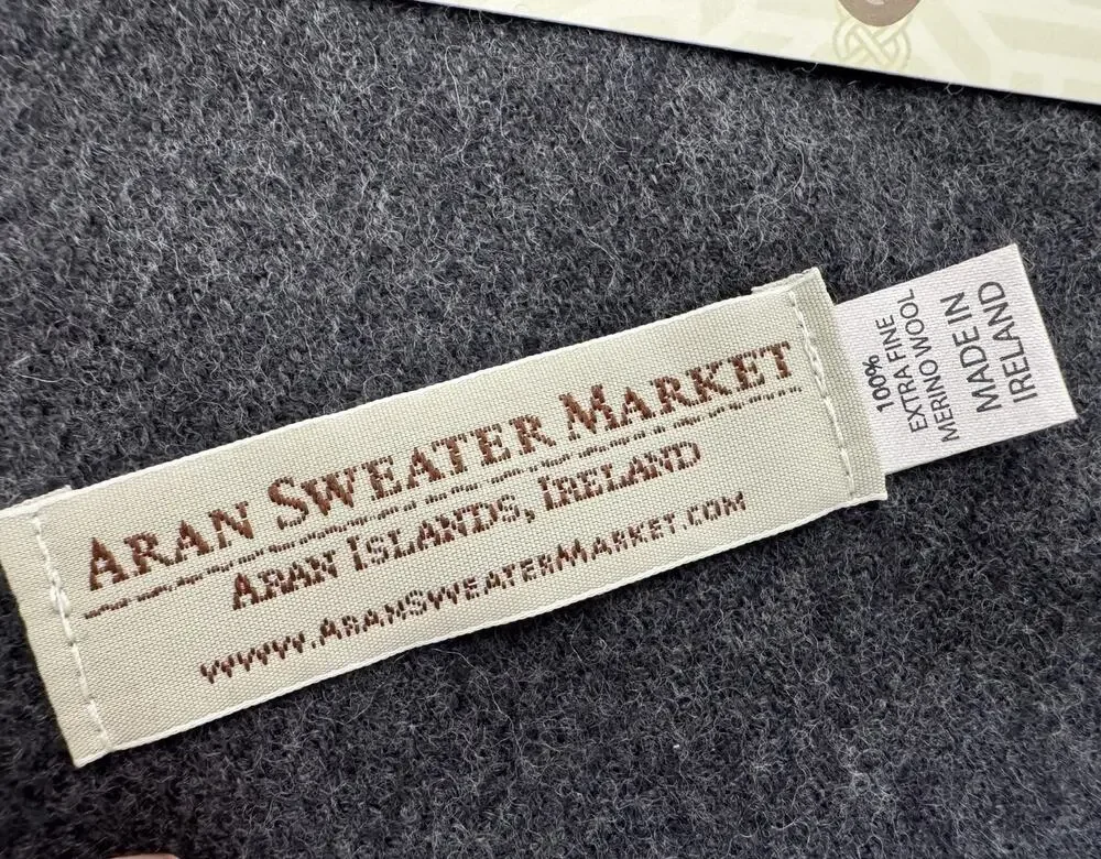 Irish 100% Wool Scarf Gray Aran Sweater Market Ireland Extrafine Merino 75